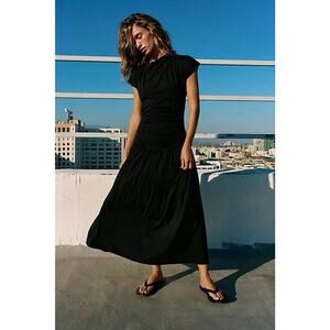 NEW Free People Beach Sorella Drop-Waist Midi Dress Size Large Black Ruched